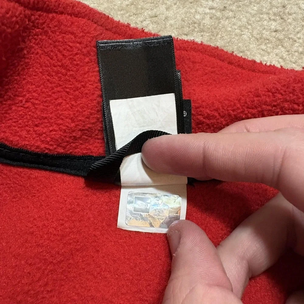 The North Face Denali Jacket Boys Small 7/8 Red Black Fleece Full Zip Pockets